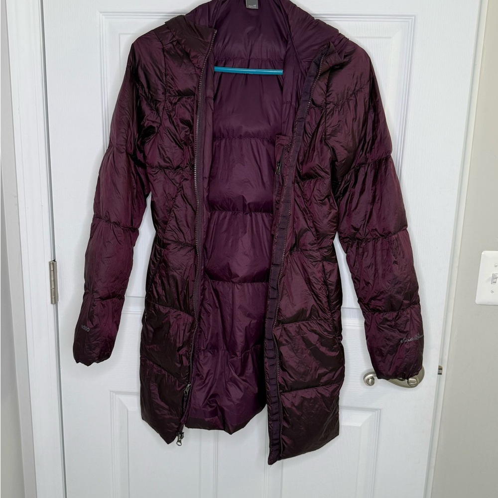 Eddie Bauer Womens XS Purple Luna Peak 550 Down Insulated Parka Hooded Jacket